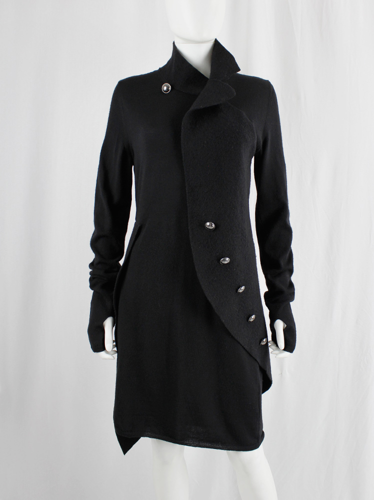 vintage af Vandevorst black asymmetrical knit dress with curved panel with silver cross buttons fall 2011 (5)