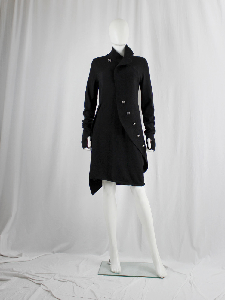 vintage af Vandevorst black asymmetrical knit dress with curved panel with silver cross buttons fall 2011 (7)