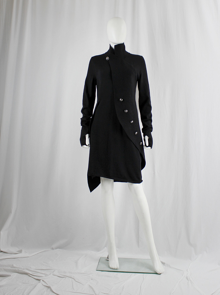 vintage af Vandevorst black asymmetrical knit dress with curved panel with silver cross buttons fall 2011 (8)