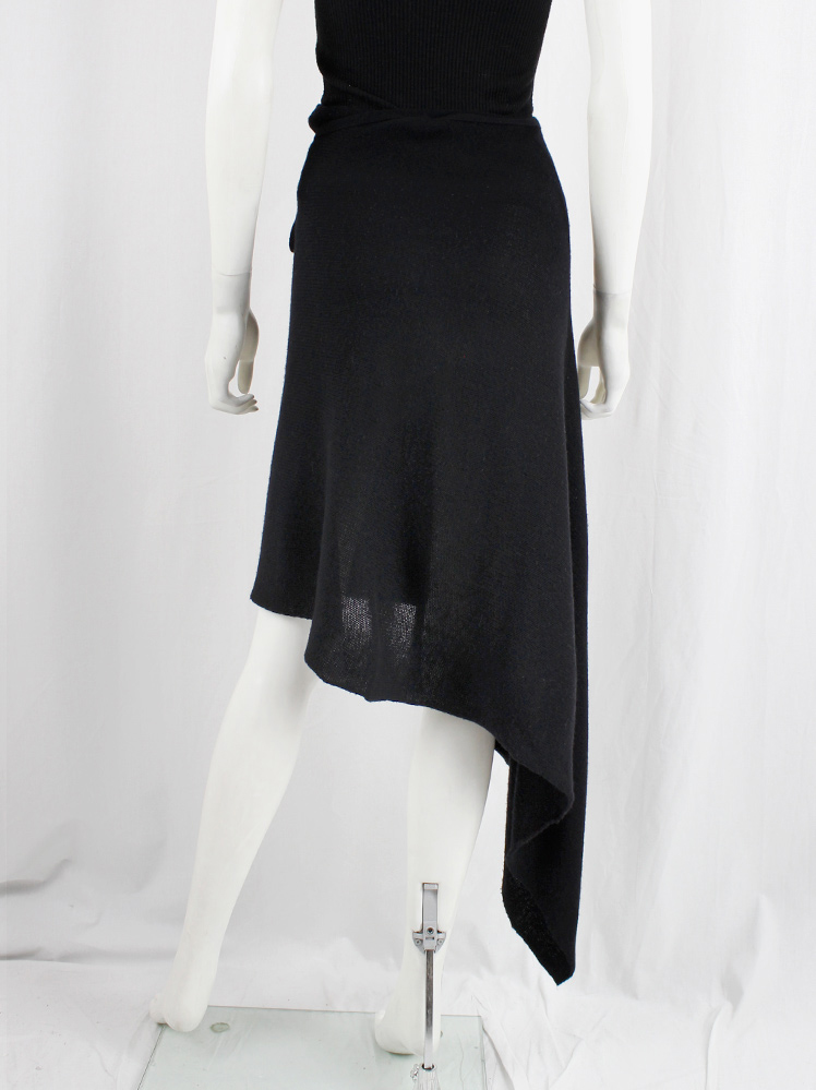 vintage Ann Demeulemeester black wool wrap skirt with longer side drape fall 2000 (10)