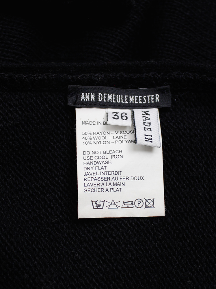 vintage Ann Demeulemeester black wool wrap skirt with longer side drape fall 2000 (12)