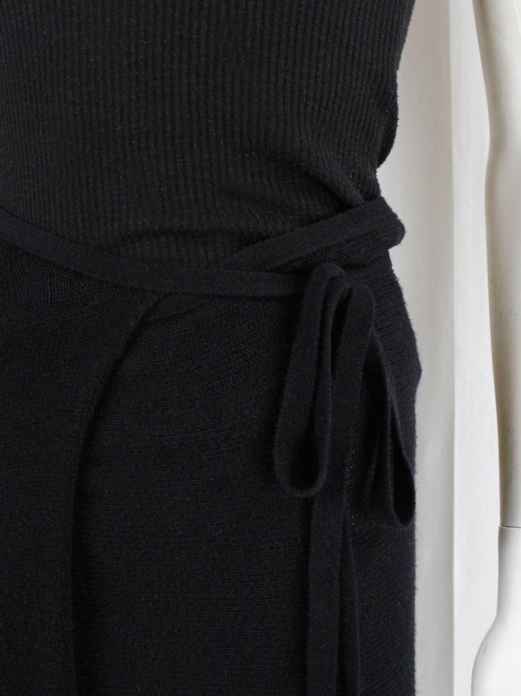 vintage Ann Demeulemeester black wool wrap skirt with longer side drape fall 2000 (4)