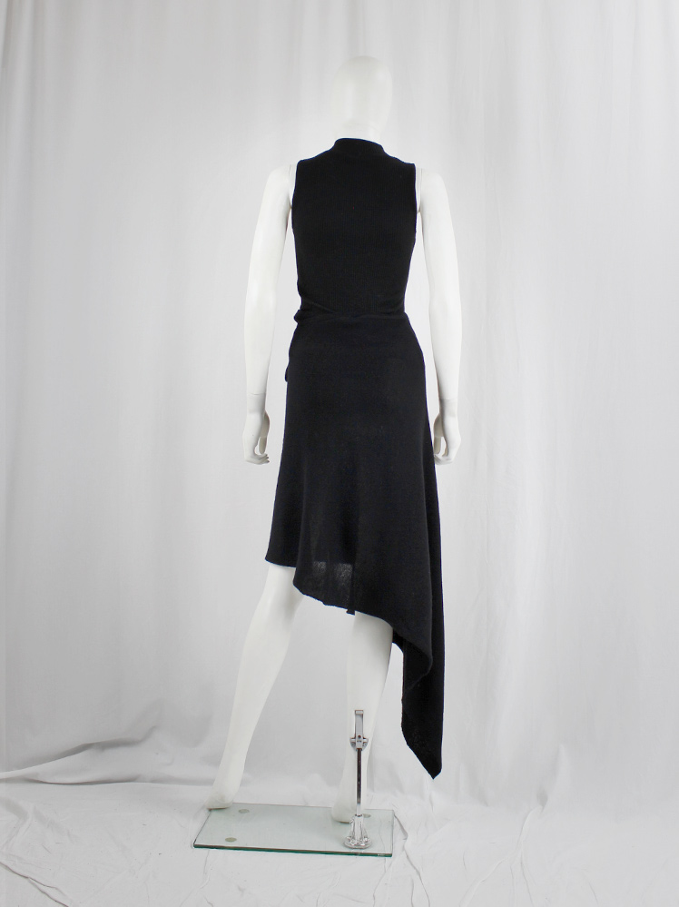 vintage Ann Demeulemeester black wool wrap skirt with longer side drape fall 2000 (9)