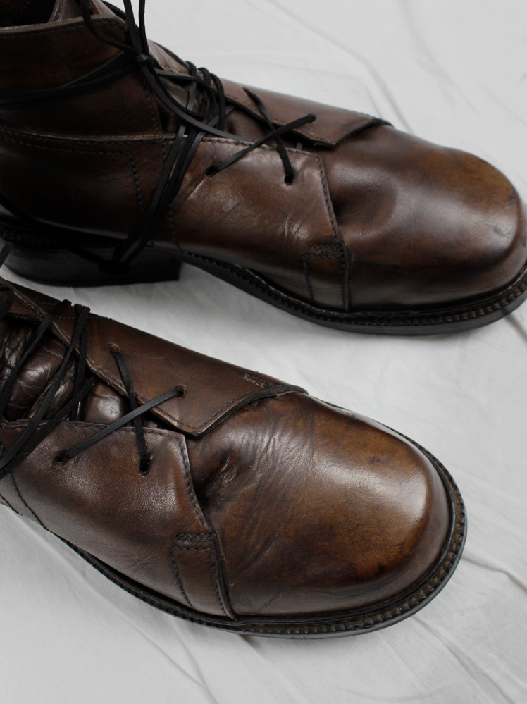 vintage Dirk Bikkembergs Hommes brown combat boots wrapped with laces through the soles 1980s 1990s (18)
