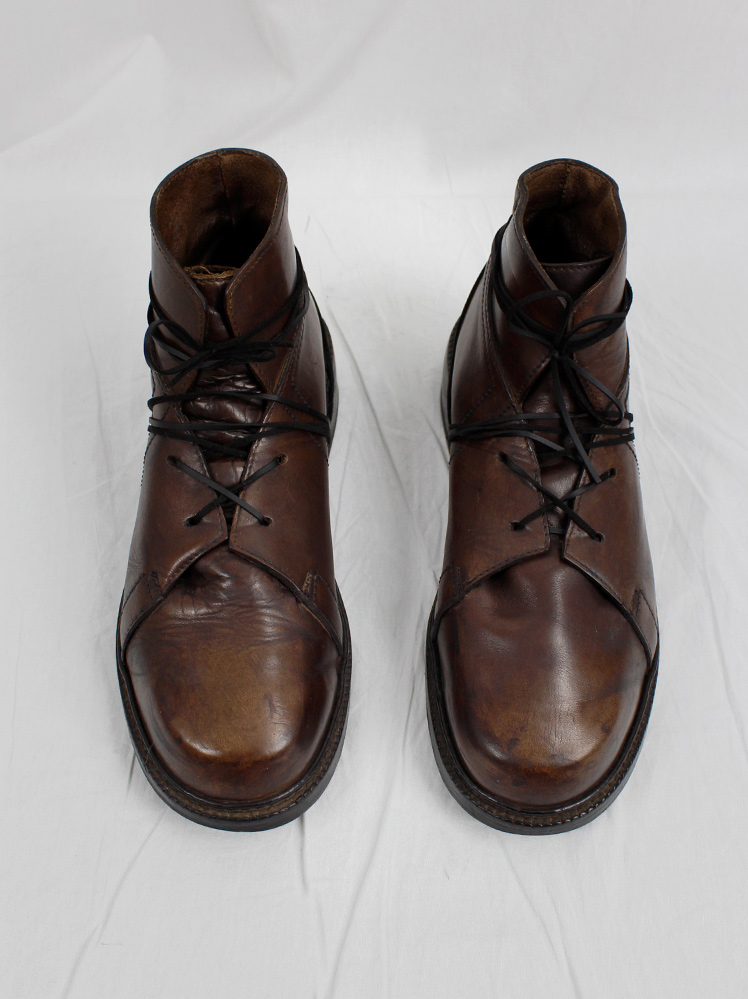 vintage Dirk Bikkembergs Hommes brown combat boots wrapped with laces through the soles 1980s 1990s (3)