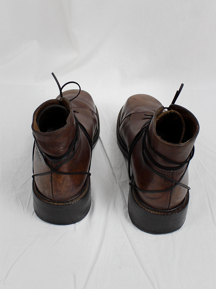 vintage Dirk Bikkembergs Hommes brown combat boots wrapped with laces through the soles 1980s 1990s (6)