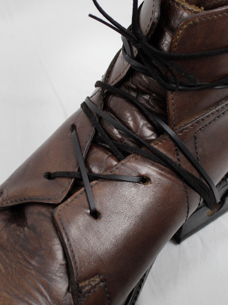 vintage Dirk Bikkembergs Hommes brown combat boots wrapped with laces through the soles 1980s 1990s (8)