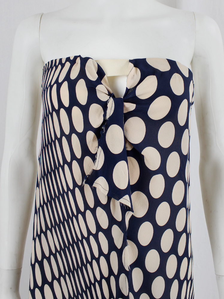 vintage Maison Martin Margiela blue asymmetric dress with beige dots torn from the fabric roll spring 2006 (1)