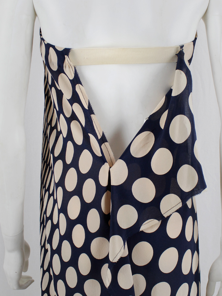vintage Maison Martin Margiela blue asymmetric dress with beige dots torn from the fabric roll spring 2006 (11)