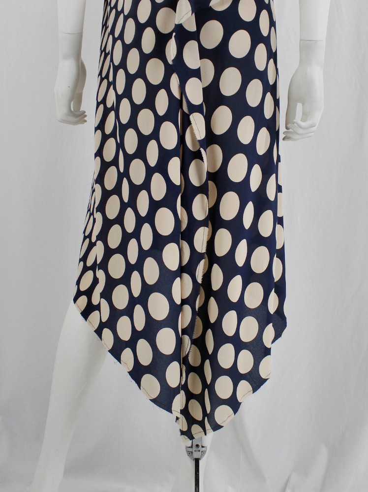 vintage Maison Martin Margiela blue asymmetric dress with beige dots torn from the fabric roll spring 2006 (14)
