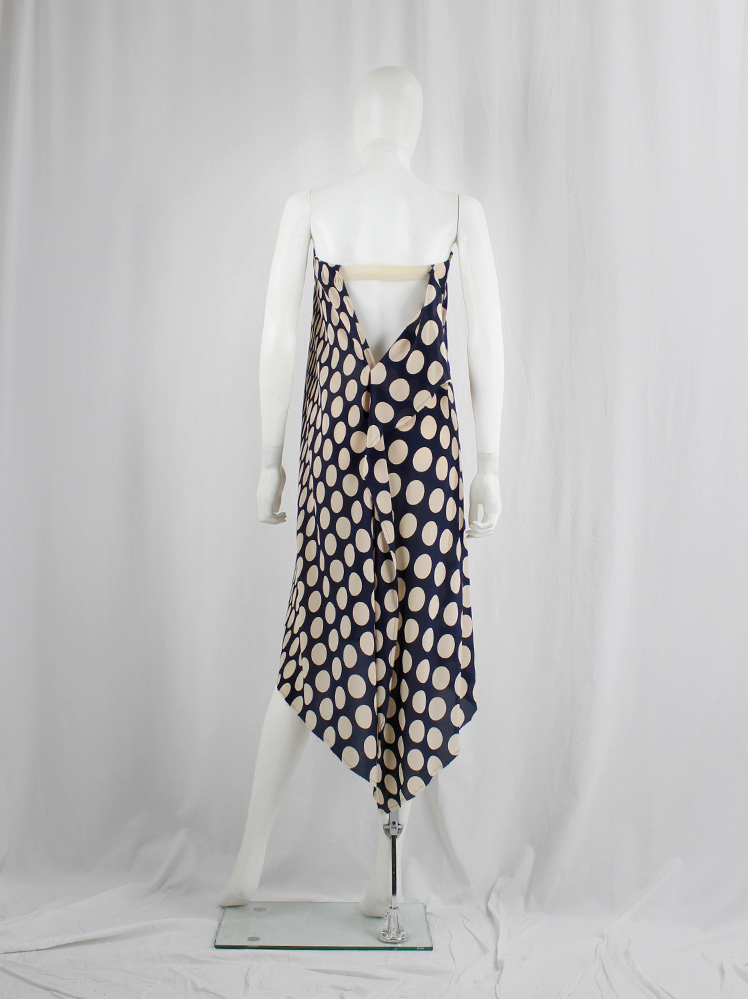 vintage Maison Martin Margiela blue asymmetric dress with beige dots torn from the fabric roll spring 2006 (15)