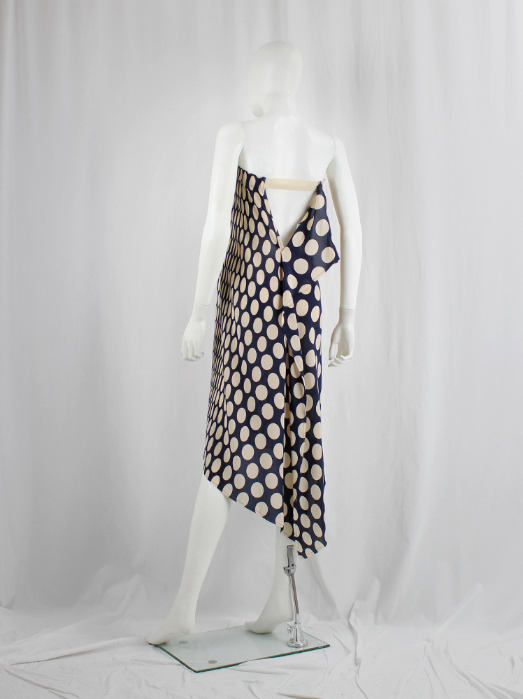 vintage Maison Martin Margiela blue asymmetric dress with beige dots torn from the fabric roll spring 2006 (16)