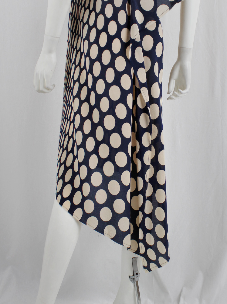vintage Maison Martin Margiela blue asymmetric dress with beige dots torn from the fabric roll spring 2006 (17)