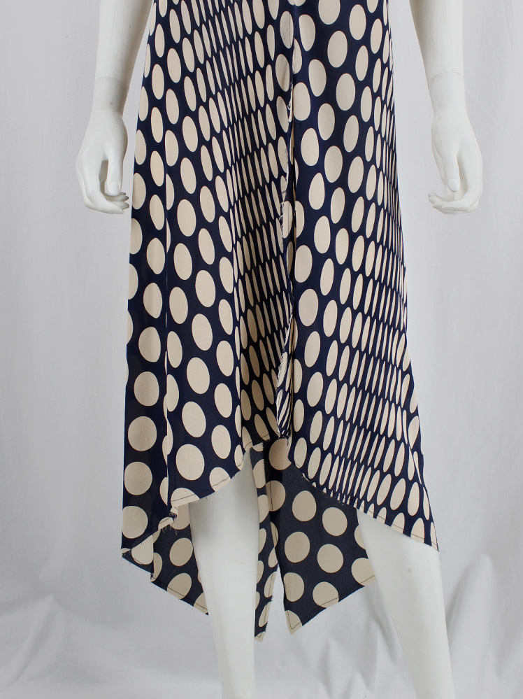 vintage Maison Martin Margiela blue asymmetric dress with beige dots torn from the fabric roll spring 2006 (2)