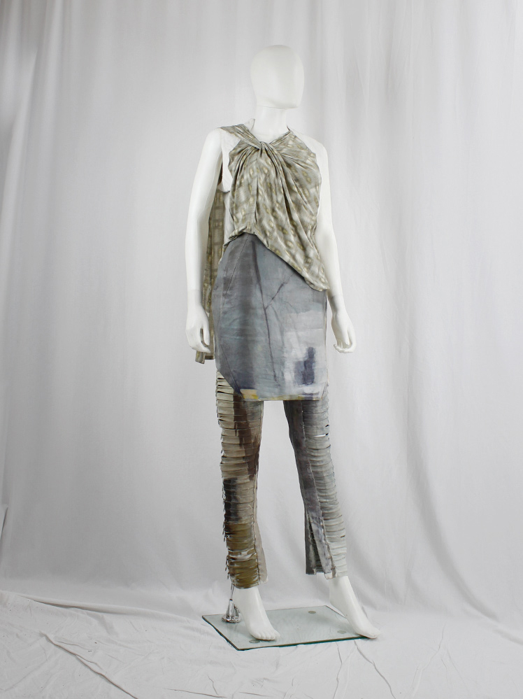 vintage af Vandevorst blue and beige geometric skirt hand-painted by Katrien Wuyts spring 2011 (1)
