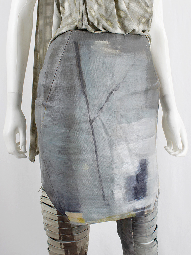 vintage af Vandevorst blue and beige geometric skirt hand-painted by Katrien Wuyts spring 2011 (5)