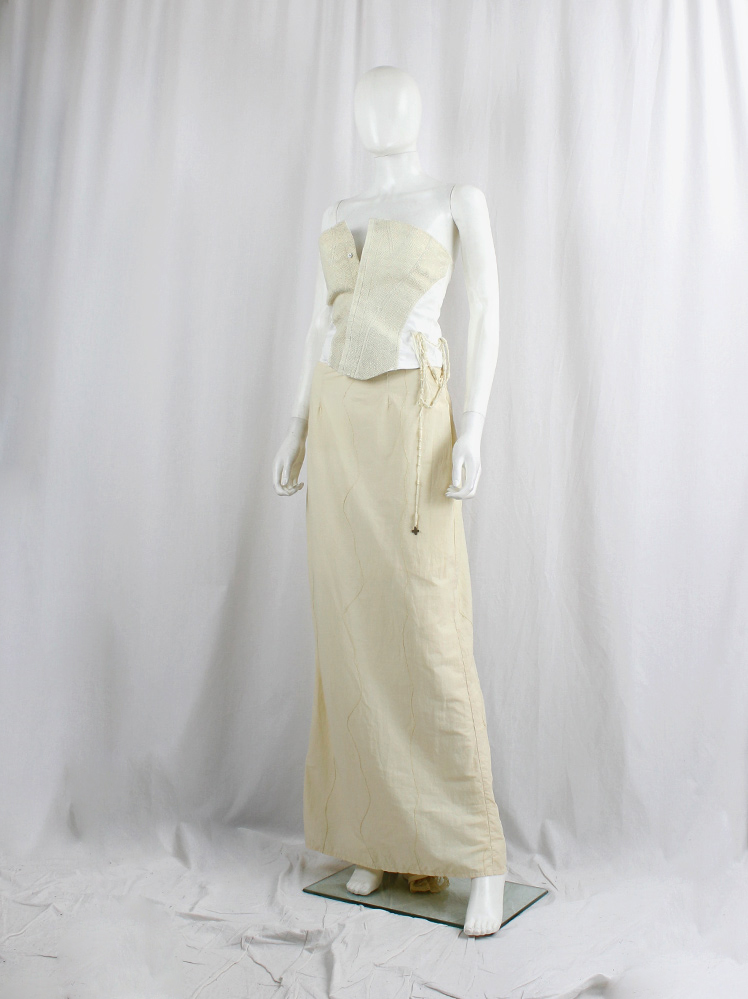 A.F. Vandevorst beige woven bustier with draped rosary on the hip