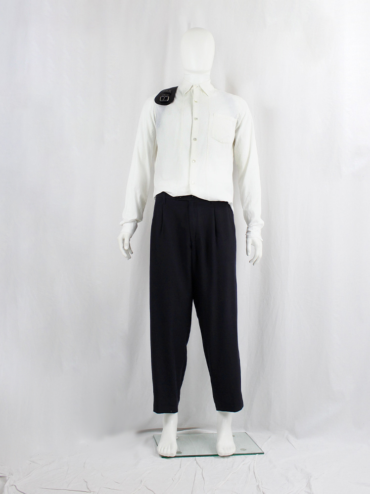 Ann Demeulemeester black loose trousers with orange waistband and