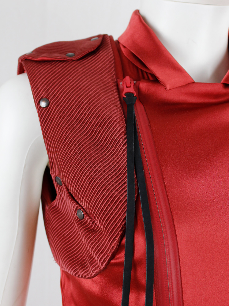 vintage A.F. Vandevorst red maxi dress with drape and contrasting studded shoulder panels fall 2010 (1)