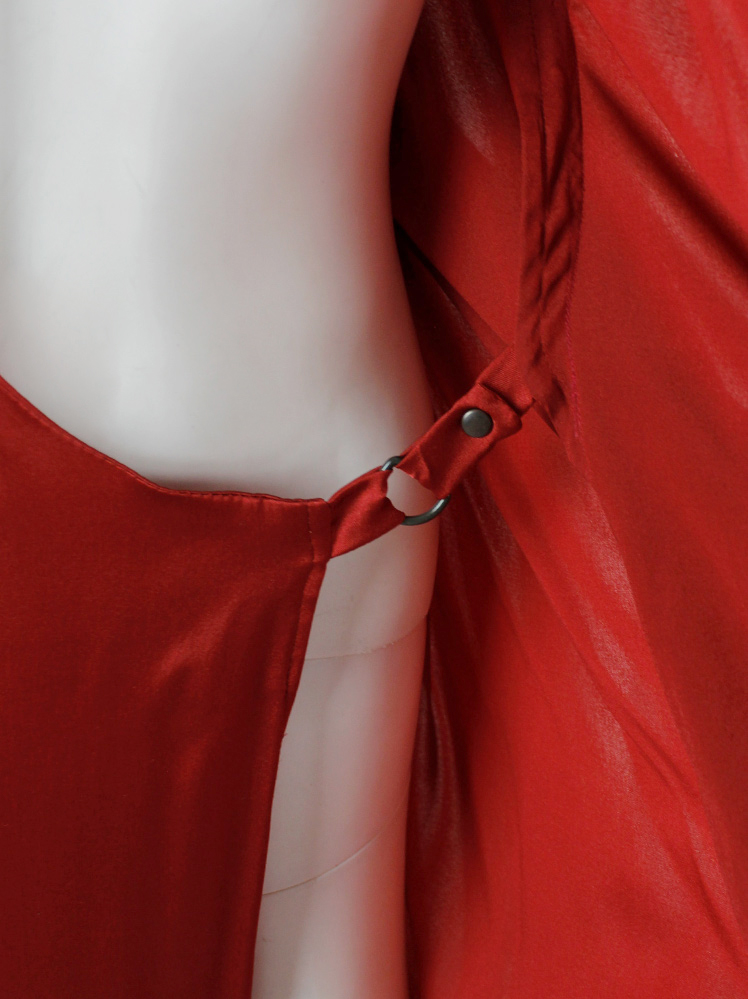 vintage A.F. Vandevorst red maxi dress with drape and contrasting studded shoulder panels fall 2010 (11)