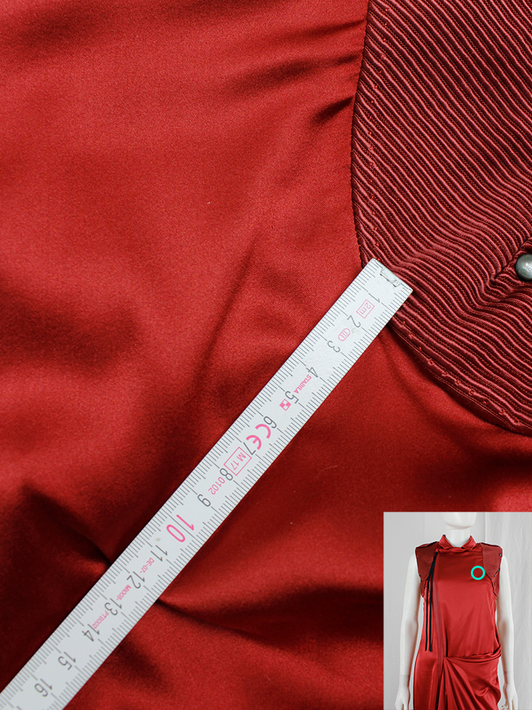 vintage A.F. Vandevorst red maxi dress with drape and contrasting studded shoulder panels fall 2010 (13)