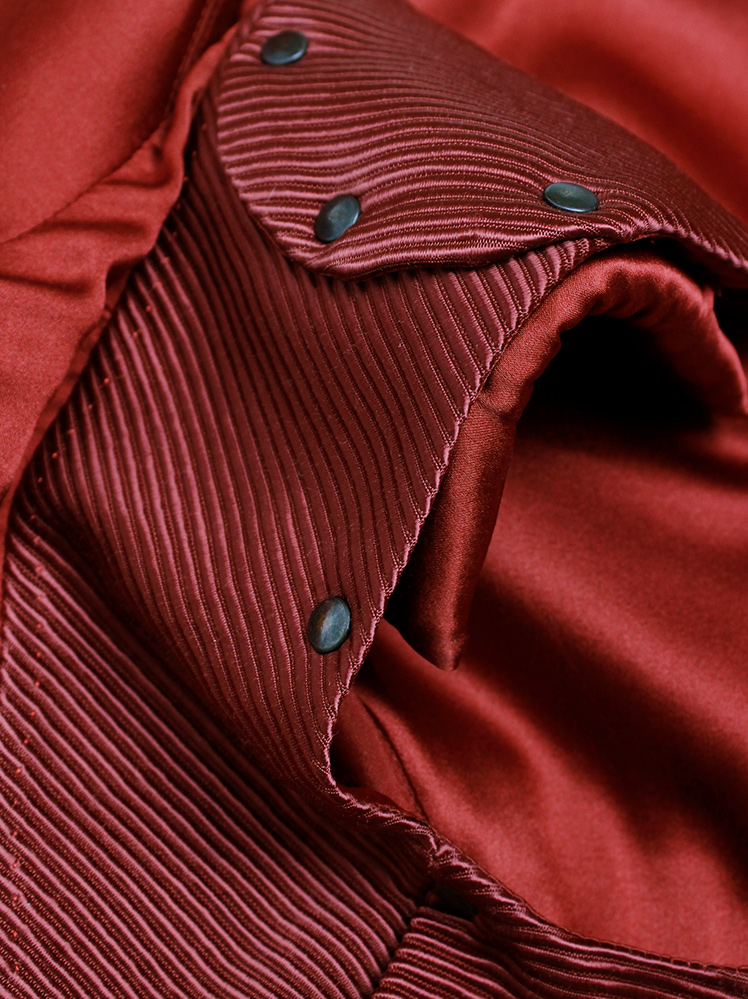 vintage A.F. Vandevorst red maxi dress with drape and contrasting studded shoulder panels fall 2010 (14)