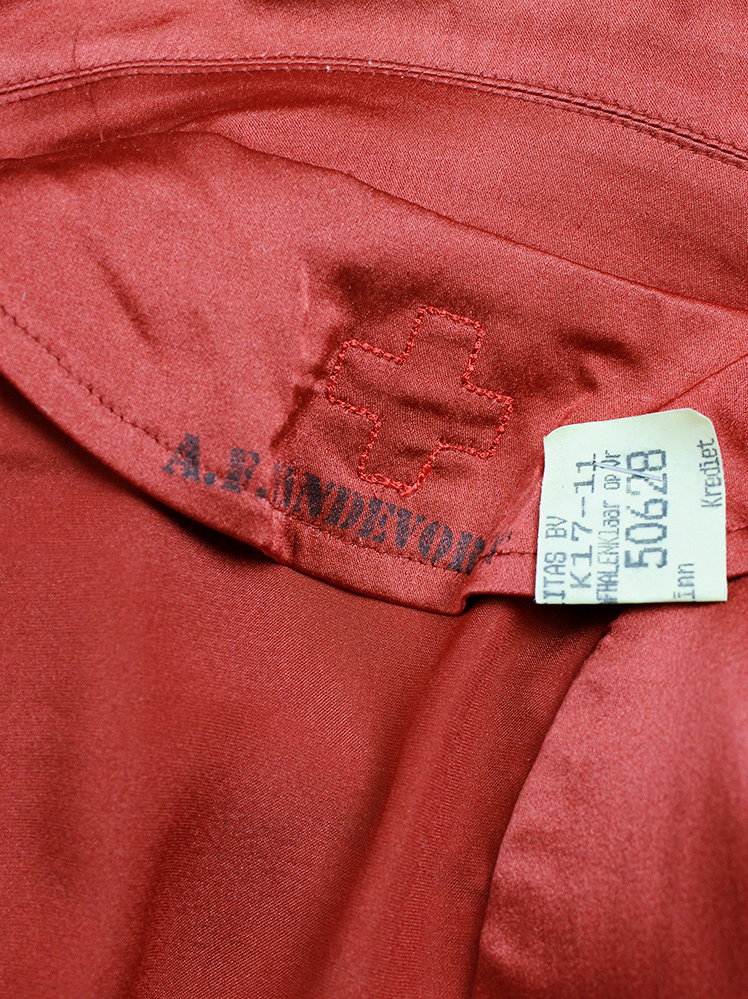 vintage A.F. Vandevorst red maxi dress with drape and contrasting studded shoulder panels fall 2010 (17)