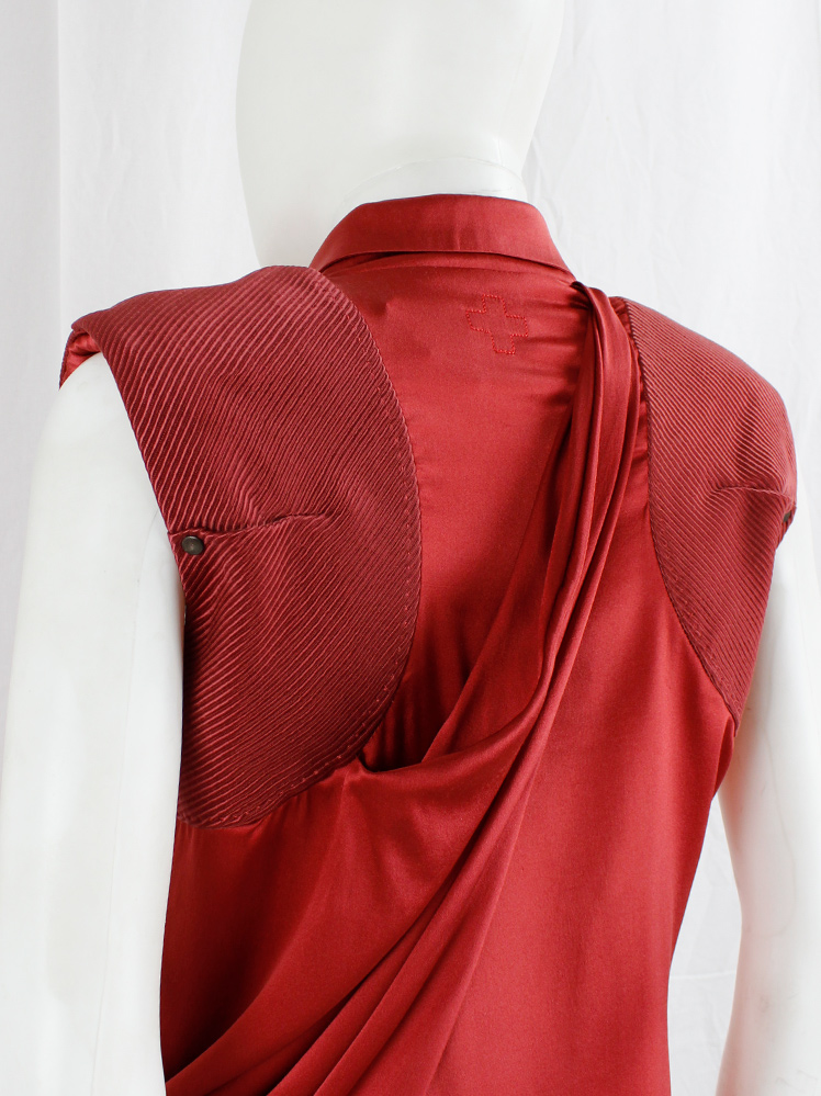 vintage A.F. Vandevorst red maxi dress with drape and contrasting studded shoulder panels fall 2010 (7)