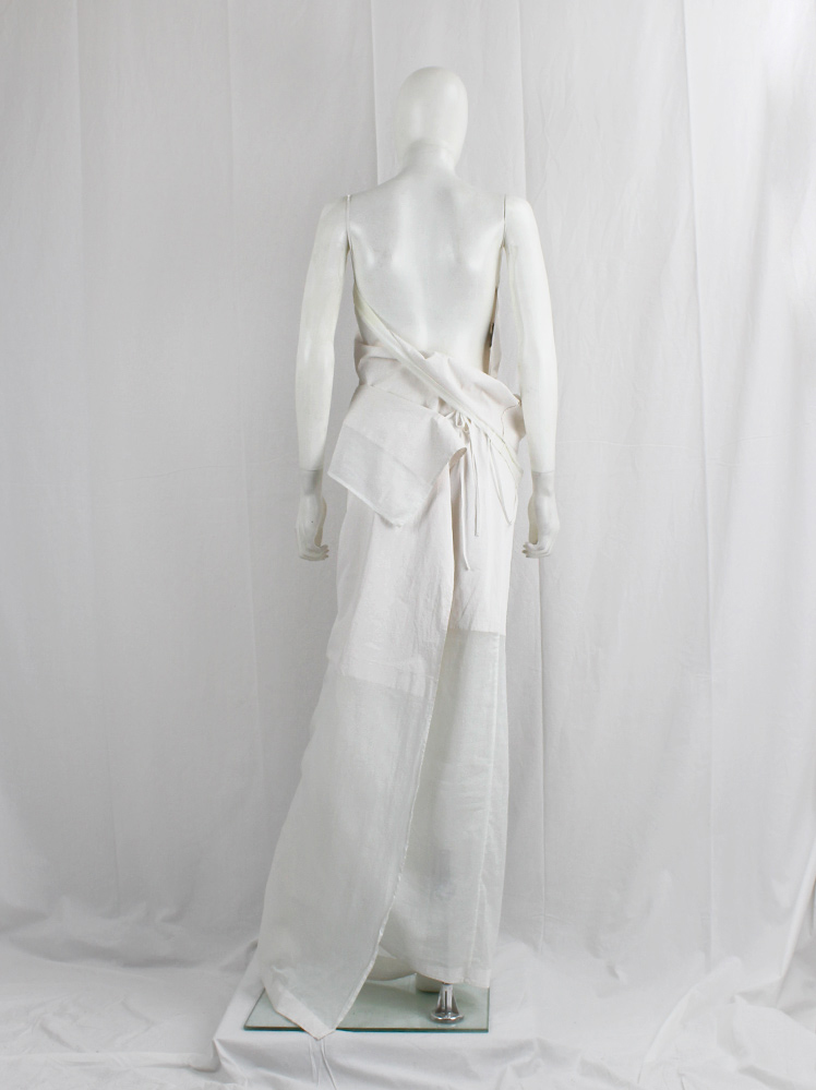 vintage Ann Demeulemeester white sheer triple wrapped dress with painted block spring 1999 (1)