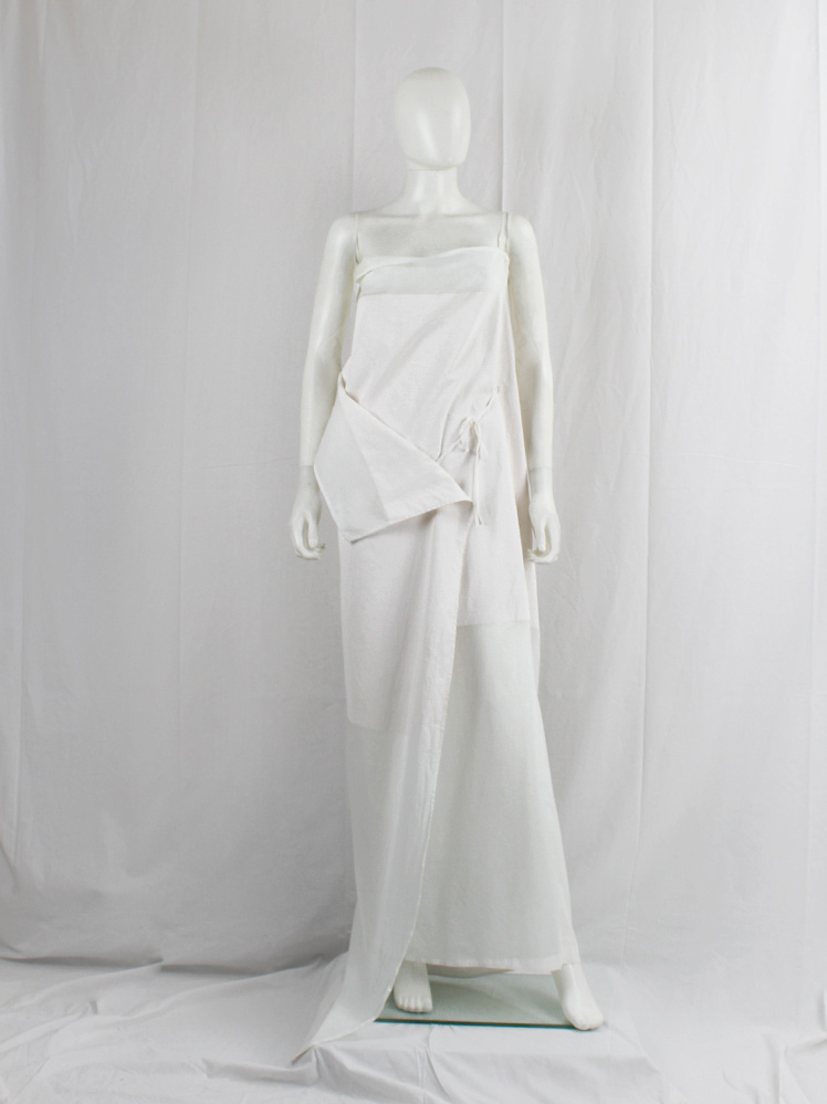 vintage Ann Demeulemeester white sheer triple wrapped dress with painted block spring 1999 (10)