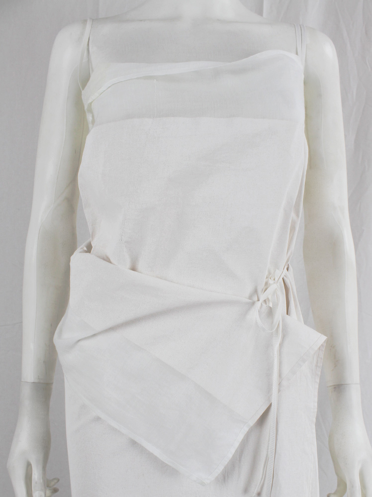 vintage Ann Demeulemeester white sheer triple wrapped dress with painted block spring 1999 (14)