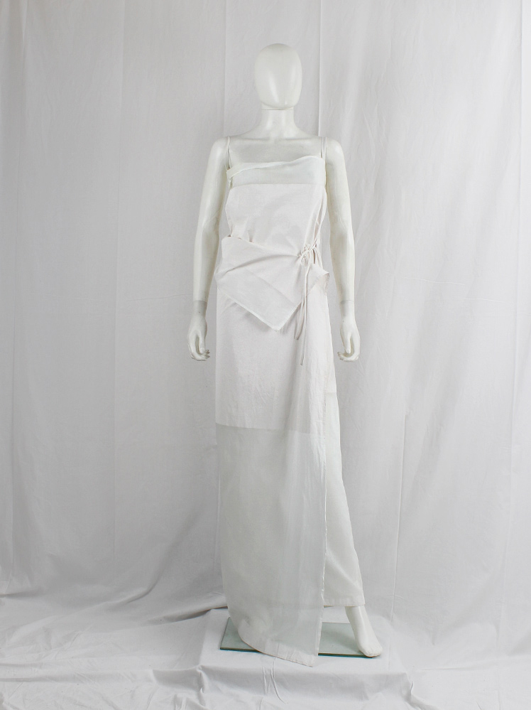 vintage Ann Demeulemeester white sheer triple wrapped dress with painted block spring 1999 (17)