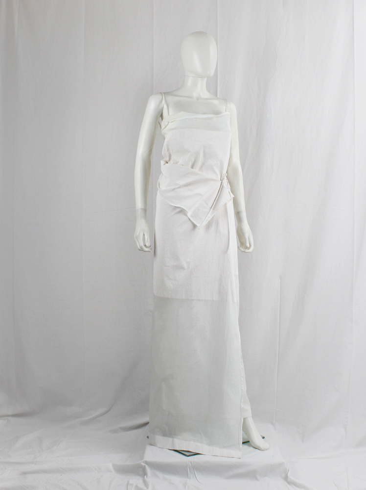 vintage Ann Demeulemeester white sheer triple wrapped dress with painted block spring 1999 (18)
