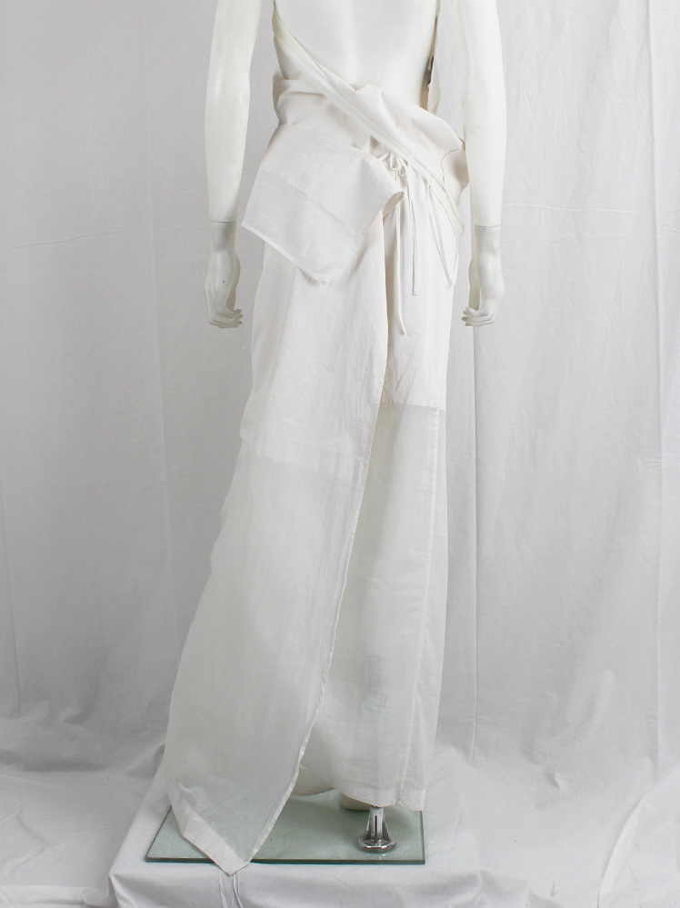 vintage Ann Demeulemeester white sheer triple wrapped dress with painted block spring 1999 (2)