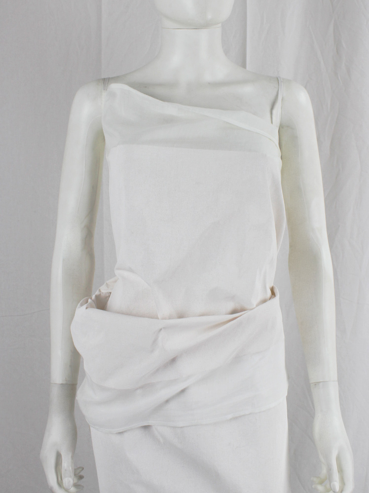 vintage Ann Demeulemeester white sheer triple wrapped dress with painted block spring 1999 (28)
