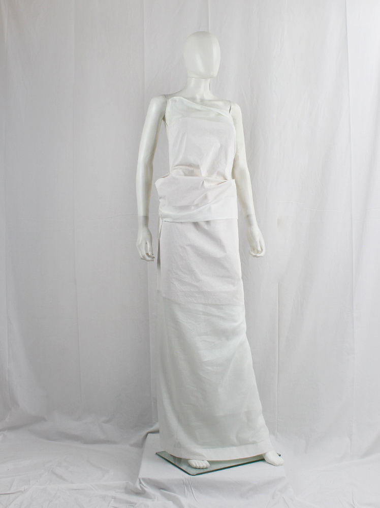 vintage Ann Demeulemeester white sheer triple wrapped dress with painted block spring 1999 (33)