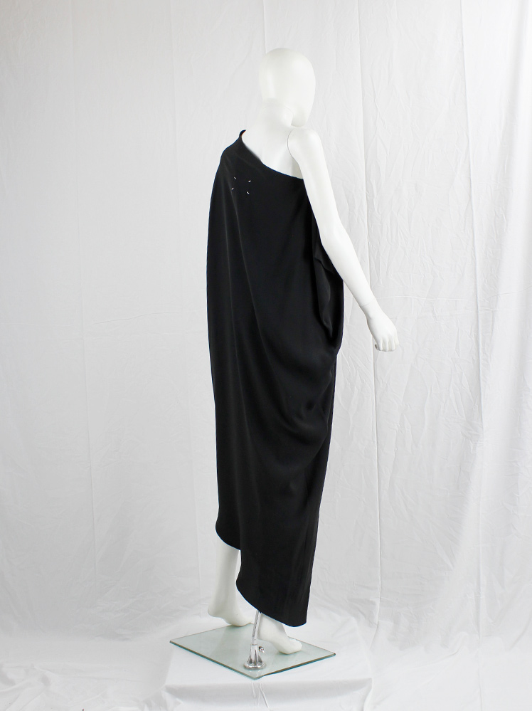 vintage Maison Martin Margiela 1 black one shoulder maxi dress with side draped silhouette fall 2008 (1)