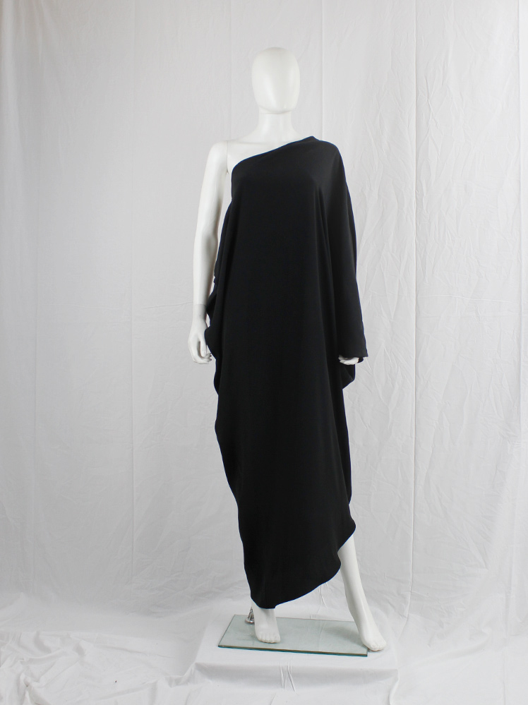 vintage Maison Martin Margiela 1 black one shoulder maxi dress with side draped silhouette fall 2008 (2)