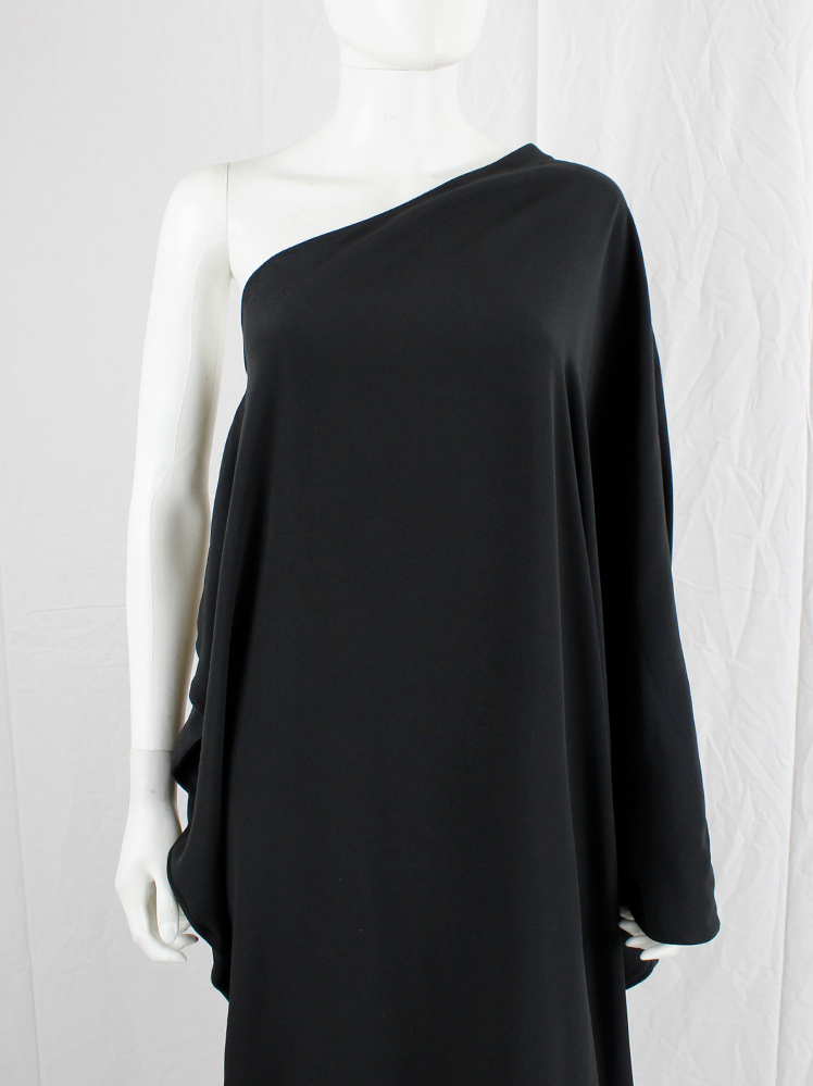 vintage Maison Martin Margiela 1 black one shoulder maxi dress with side draped silhouette fall 2008 (3)