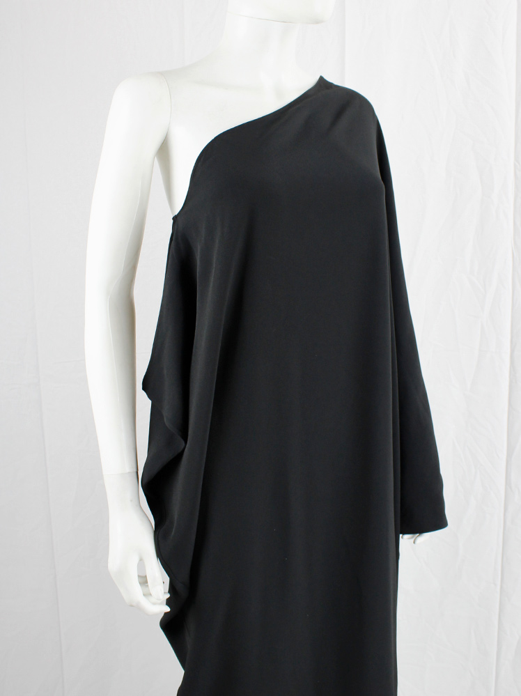 vintage Maison Martin Margiela 1 black one shoulder maxi dress with side draped silhouette fall 2008 (5)