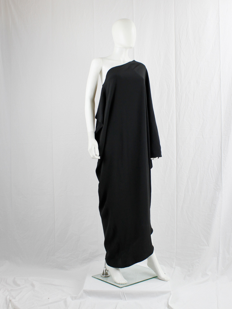 vintage Maison Martin Margiela 1 black one shoulder maxi dress with side draped silhouette fall 2008 (6)