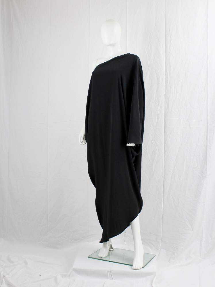vintage Maison Martin Margiela 1 black one shoulder maxi dress with side draped silhouette fall 2008 (7)
