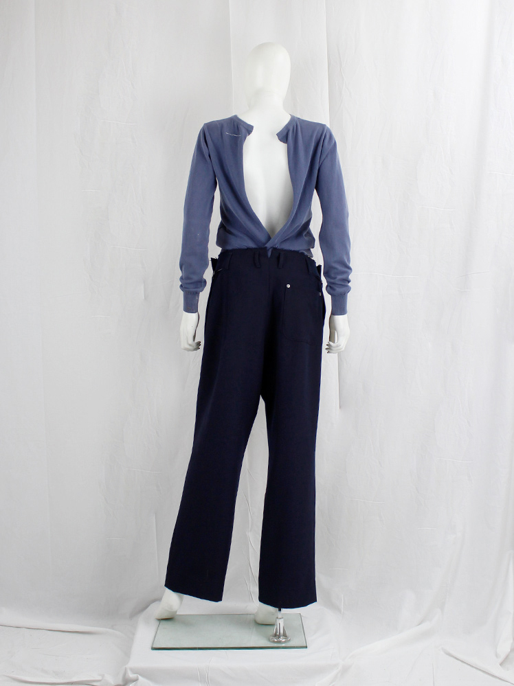 vintage Maison Martin Margiela dark blue trousers with cut off adjustable waist spring 2018 (15)
