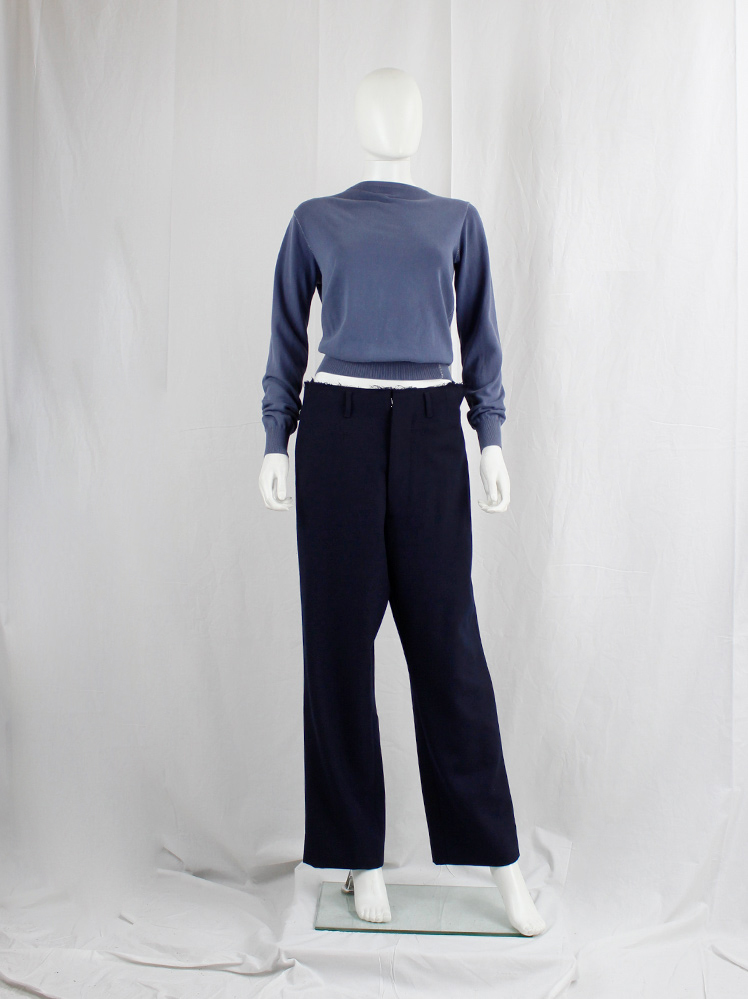 vintage Maison Martin Margiela dark blue trousers with cut off adjustable waist spring 2018 (5)