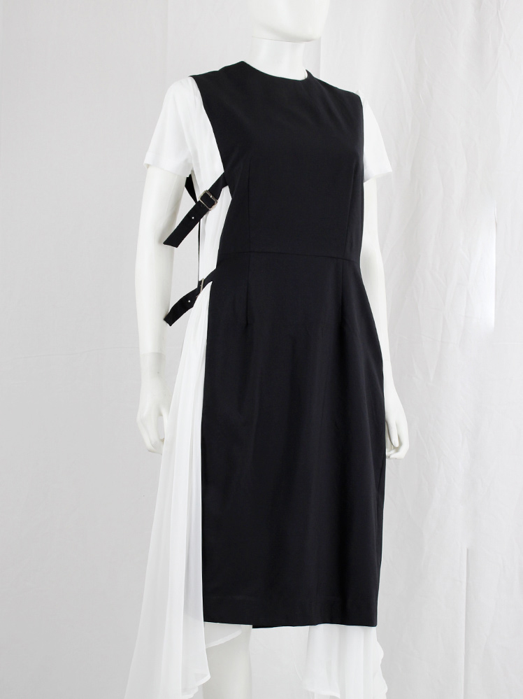 vintage Noir Kei Ninomiya black dress with open side gathered by two belts fall 2016 (6)