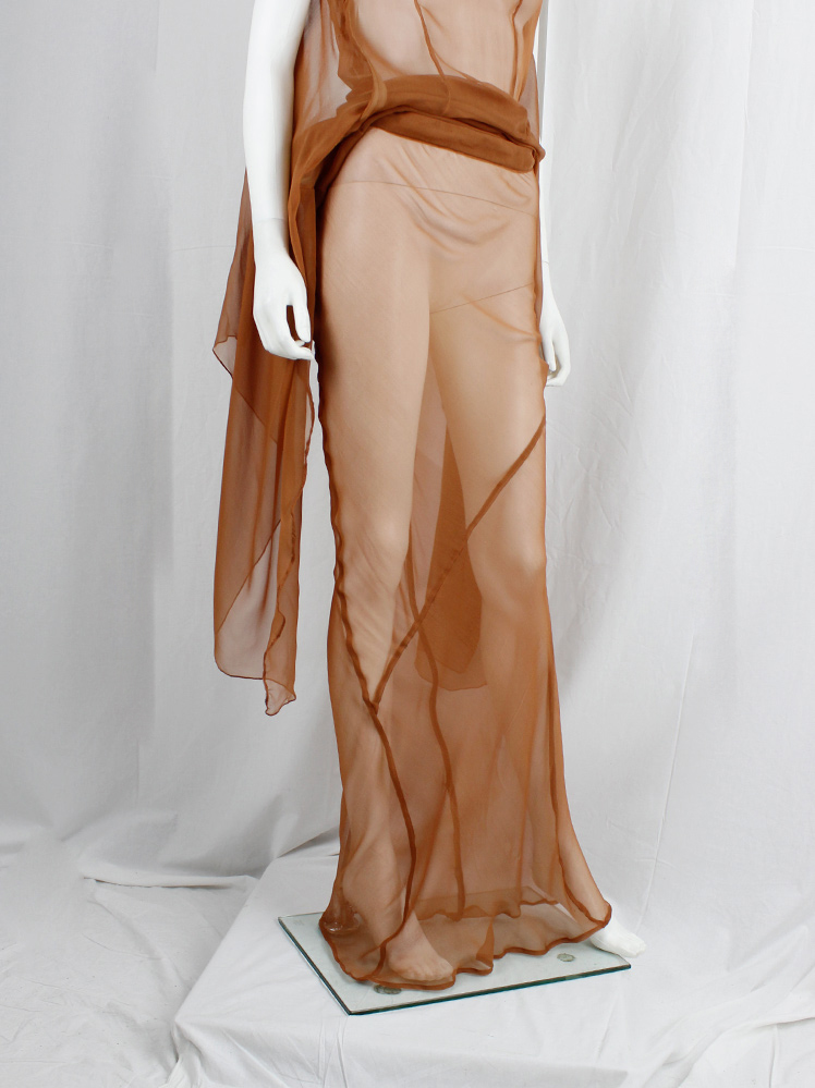 archive a f Vandevorst burnt orange sheer maxi skirt with mermaid back spring 2010 (15)