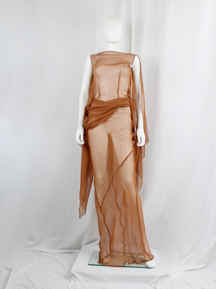 archive a f Vandevorst burnt orange sheer maxi skirt with mermaid back spring 2010 (2)