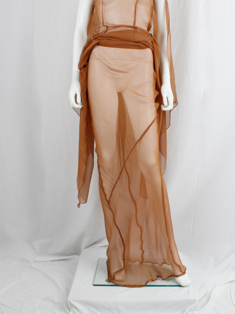 archive a f Vandevorst burnt orange sheer maxi skirt with mermaid back spring 2010 (3)