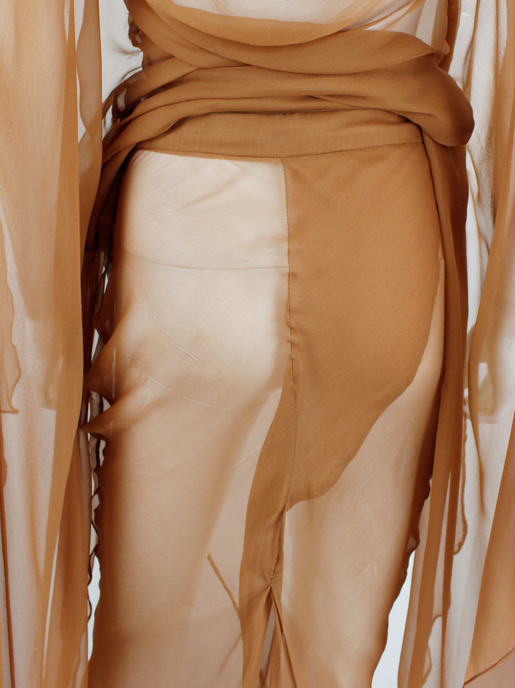 archive a f Vandevorst burnt orange sheer maxi skirt with mermaid back spring 2010 (6)