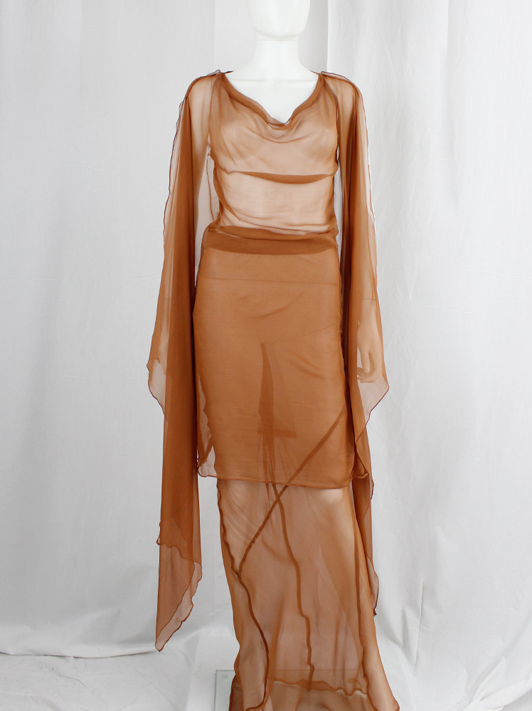 vintage A F Vandevorst sheer orange tunic with long draped sides spring 2010 (25)